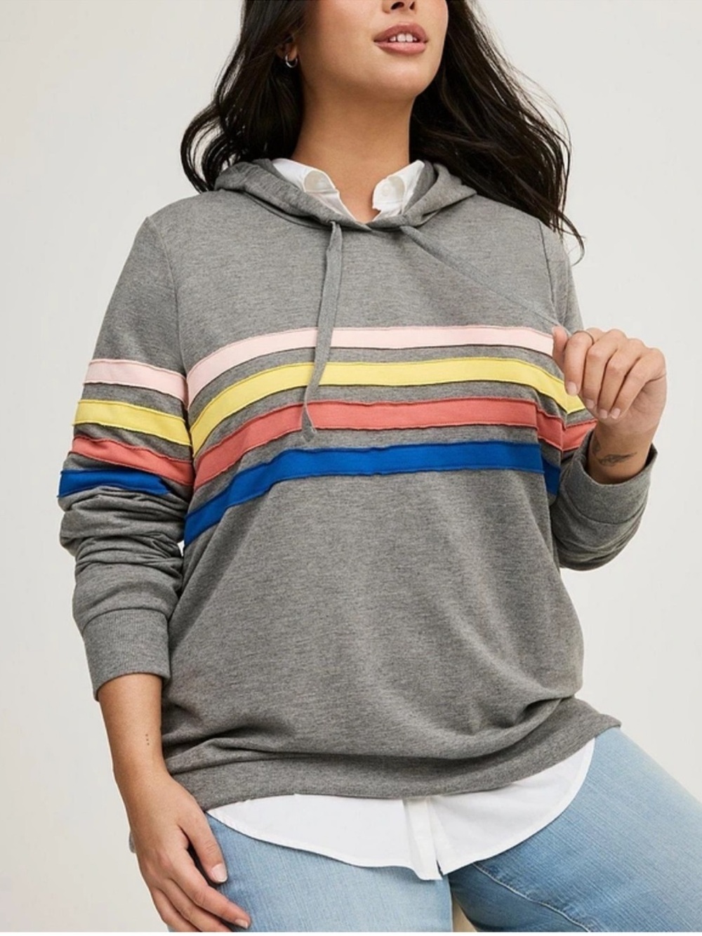 Torrid Multicolor Stripe Pullover Hoodie Heather Gray Size 5X